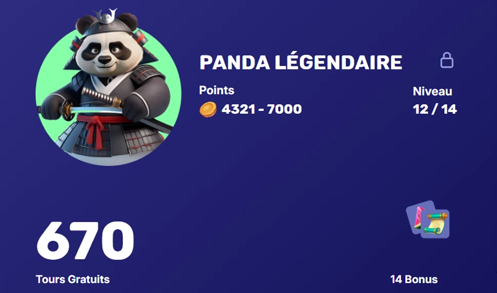 Panda Légendaire avec 670 tours gratuits et 14 bonus