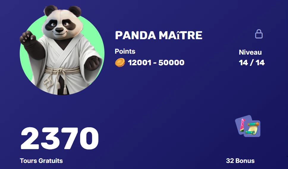 Panda Maître avec 2370 tours gratuits et 32 bonus