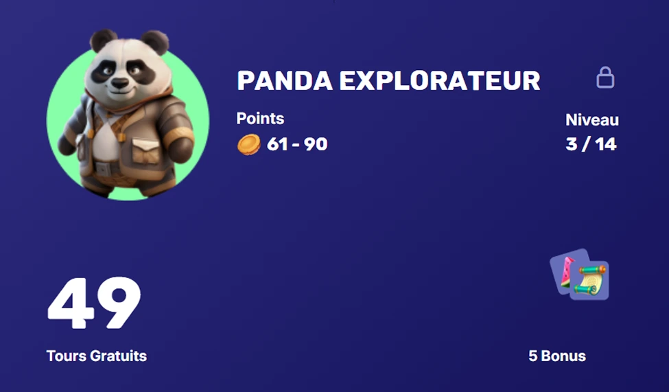 Panda Explorateur avec 49 tours gratuits et 5 bonus