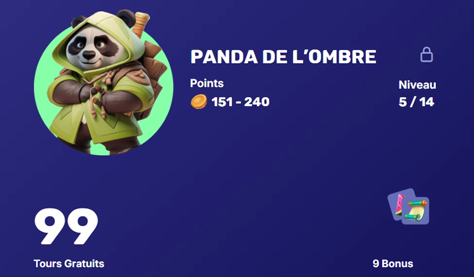 Panda de l’Ombre avec 99 tours gratuits et 9 bonus